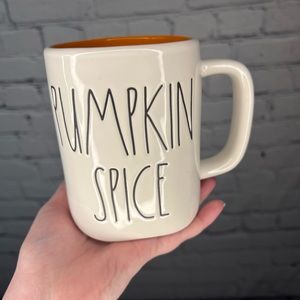 Rae Dunn Pumpkin Spice Heart‎ Mug Double Sided Farmhouse Fall Orange Inside NWT